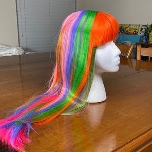 Neon Rainbow multi color wig purple orange pink green Cosplay dancer costume